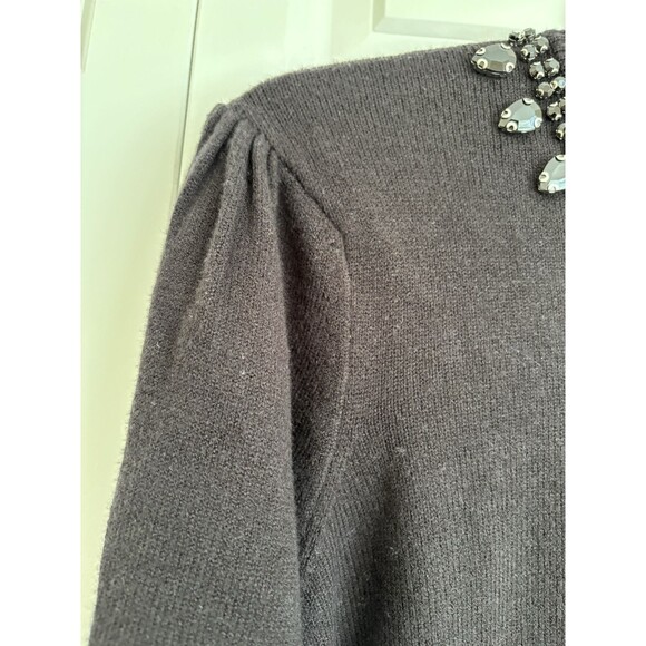 WOMEN'S BLACK JEWELED SWEATER CREW NECK LONG SLEEVE KNIT SIZE 2X G GREIGE - Picture 8 of 10